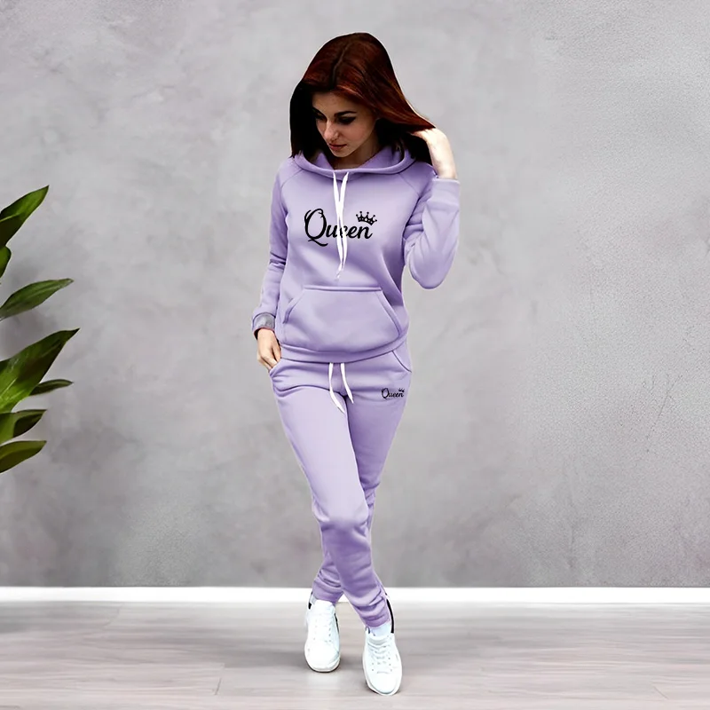 Winter Clothing Usa - Womens Tracksuit Queen Letter Printing Hooded