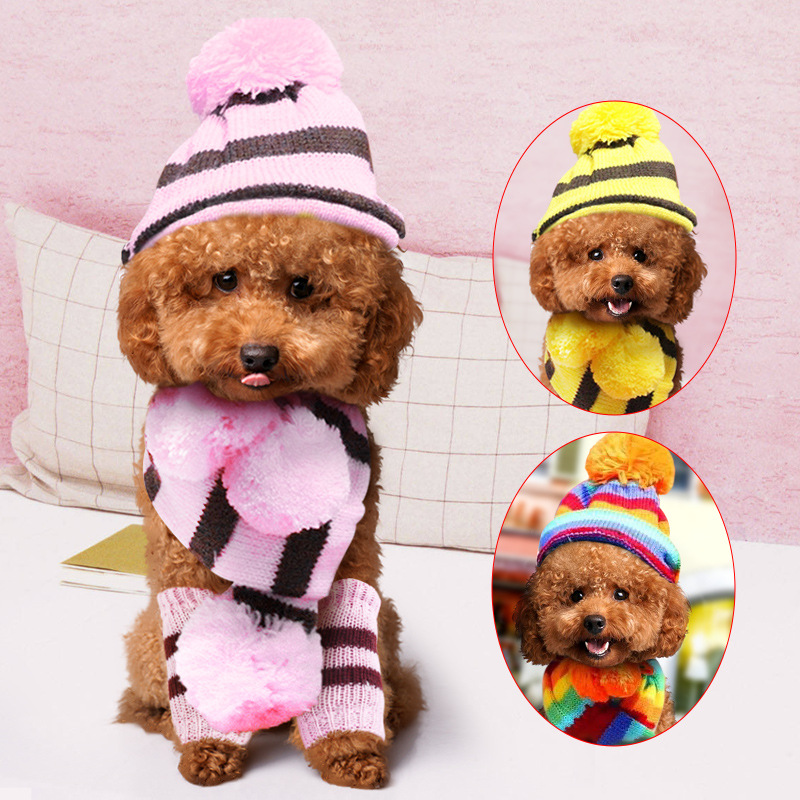 Rainbow Stripe Knitted Dog Win - Winter Clothing Leg Warmers ulasan dan harga