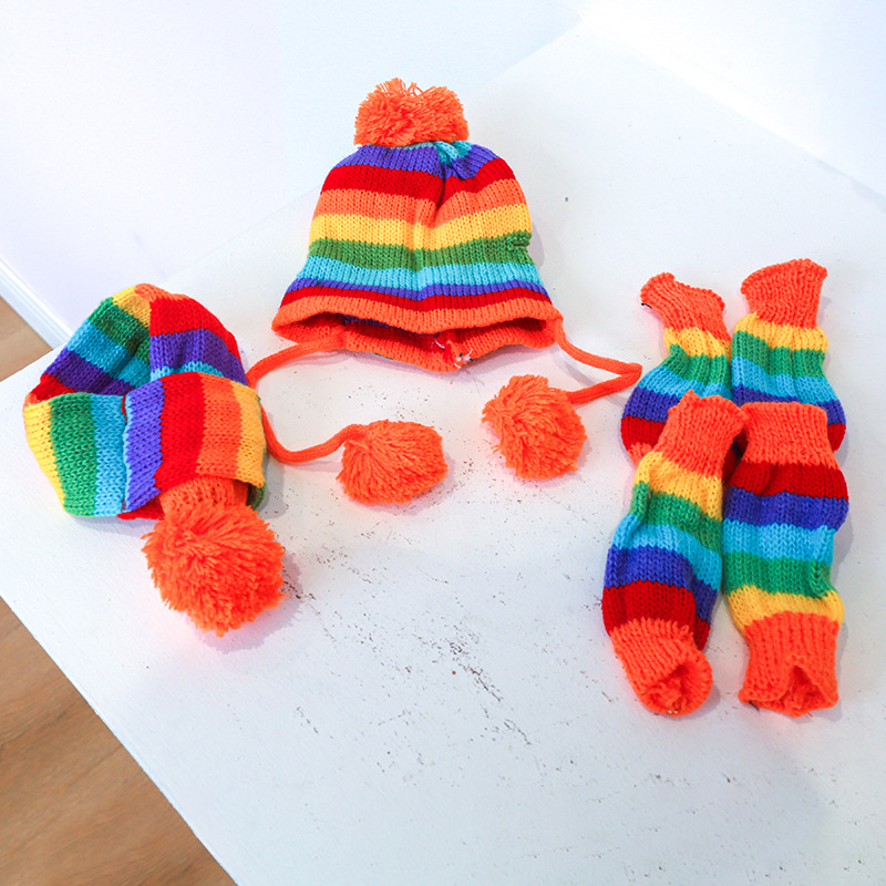 Rainbow Stripe Knitted Dog Win - Winter Clothing Leg Warmers ulasan dan harga